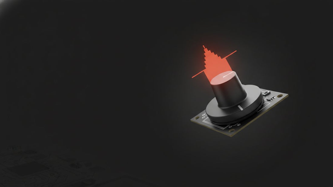 Potentiometer knob with a staircase waveform on dark background
