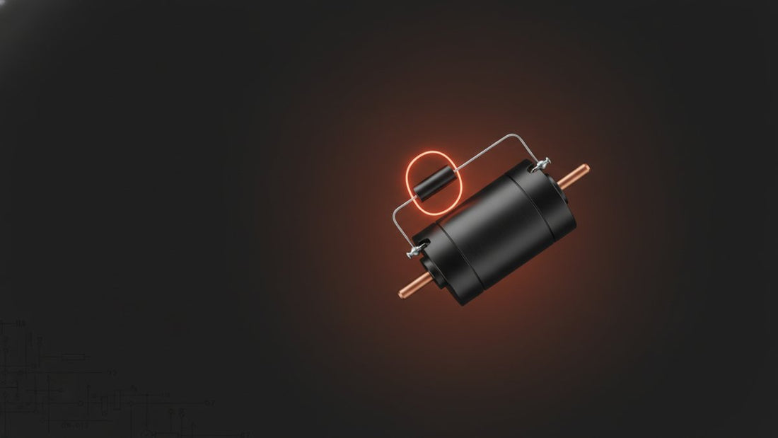 Diode bridged across a motor's terminals with a glowing current loop