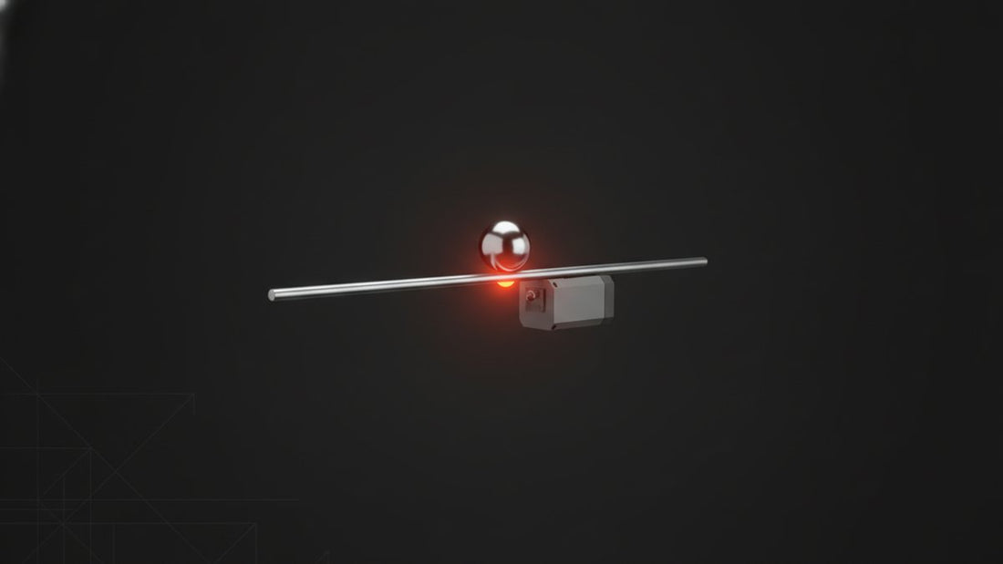 Steel ball balanced at the center of a tilting beam on a servo