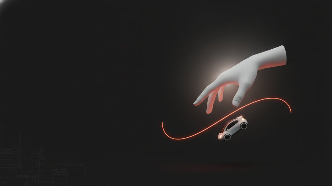 Tilted open palm with a small robot car following the tilt