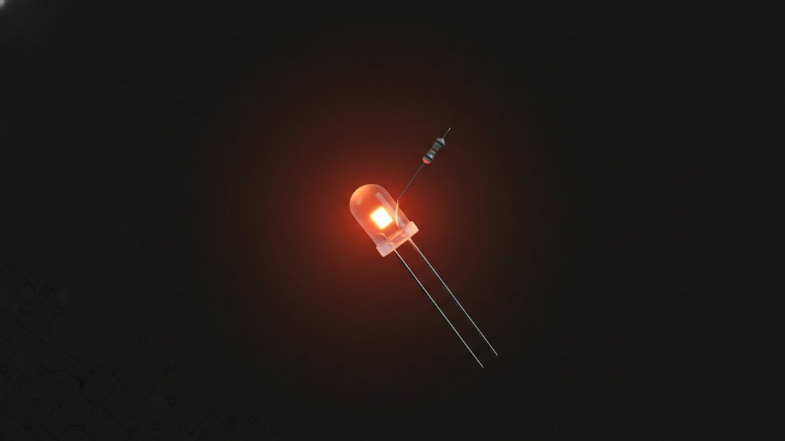 5mm LED with a resistor on its anode leg, LED glowing