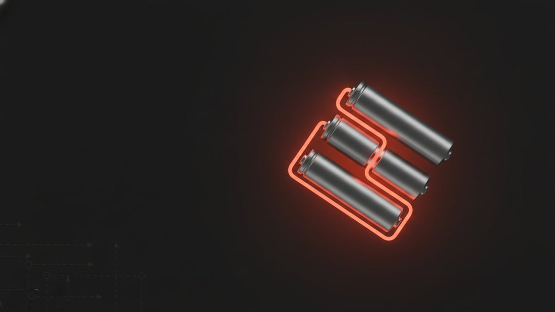 Four AA batteries arranged in series and parallel with a glowing path