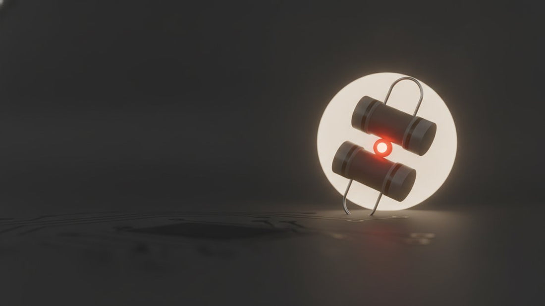 Two stacked resistors with a glowing tap point between them