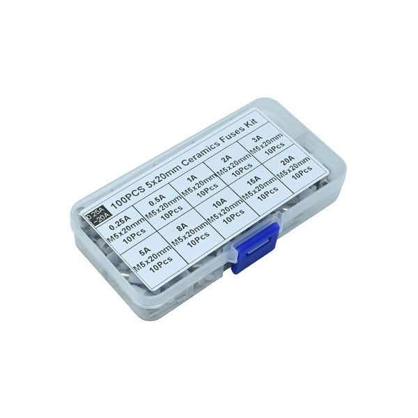 5x20mm Ceramic Fuse Kit — 100 Pieces, 10 Values - Compoden