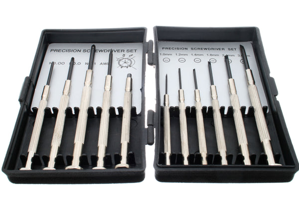 Precision screwdriver set open in carry case