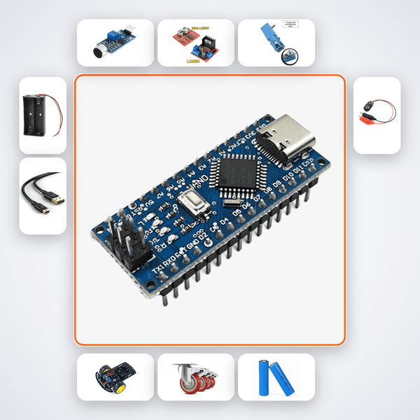 Arduino Clap Controlled Robot Car Kit with Arduino Nano + Motor - Compoden