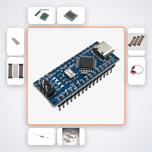 Heart Rate and SpO2 Health Monitor Kit with Arduino Nano + LED - Compoden