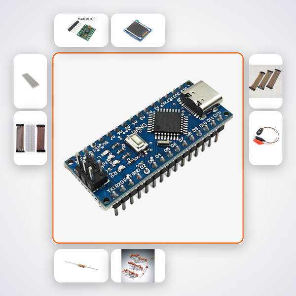 Heart Rate and SpO2 Health Monitor Kit with Arduino Nano + LED