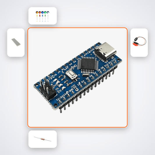 Nano Breadboard Traffic Light Kit with Arduino Nano + LED - Compoden