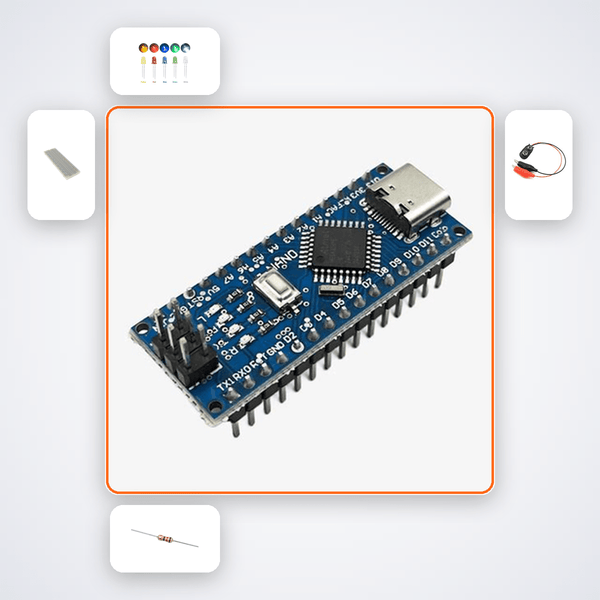 Nano Breadboard Traffic Light Kit with Arduino Nano + LED - Compoden