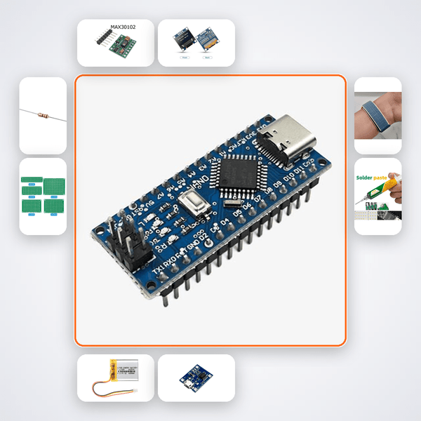 Nano Heart Rate Wristband Kit with Arduino Nano + LED - Compoden