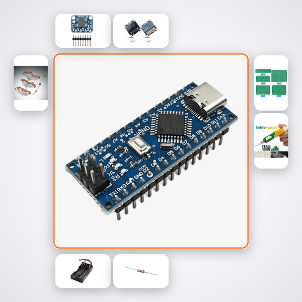 Nano OLED Clock on Coin Cell Kit with Arduino Nano + LED - Compoden