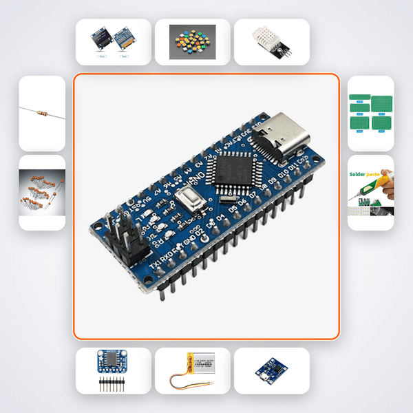 Nano PCB Business Card Computer Kit with Arduino Nano + LED - Compoden