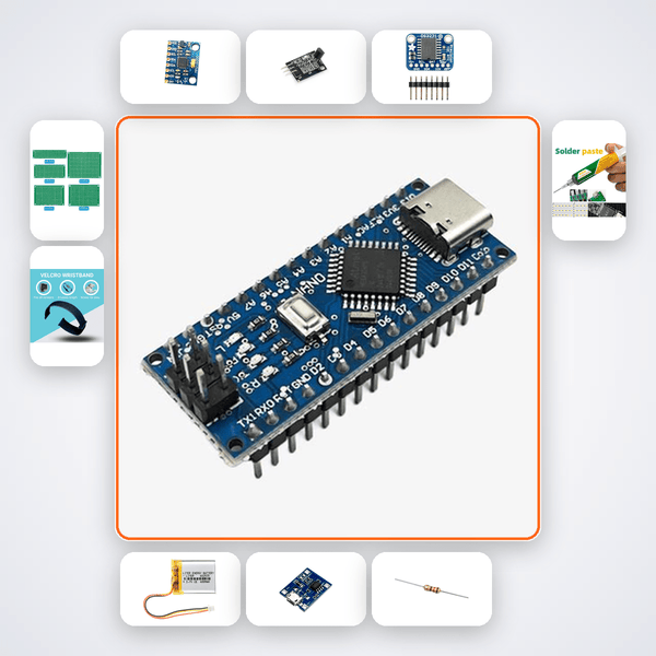 Nano Wristband Step Counter Kit with Arduino Nano + MPU6050 - Compoden
