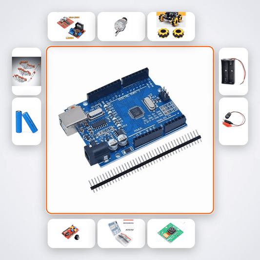 Omni Wheel Robot 3-Wheel Kit with Arduino Uno + Motor - Compoden