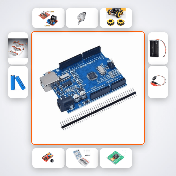 Omni Wheel Robot 3-Wheel Kit with Arduino Uno + Motor - Compoden