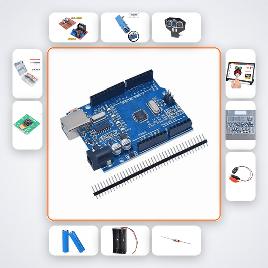 Stair Climber Robot Kit: 6-Wheel Rocker-Bogie + Arduino Uno + Ultrasonic - Compoden